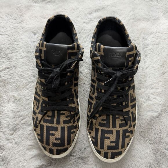 Fendi Men\'s Brown Black FF Logo Perforated Domino Sneakers Size 10 main image 7